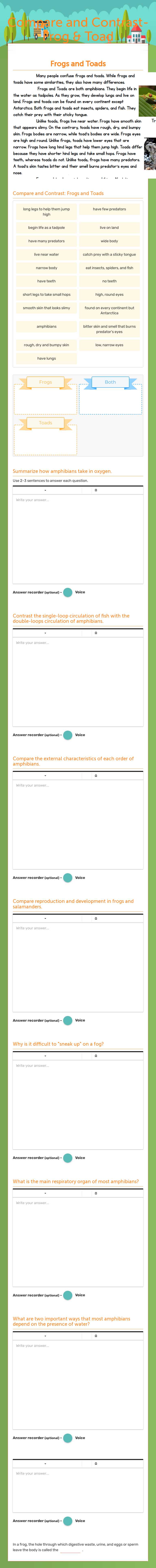 Compare and Contrast-Frog & Toad worksheet preview image