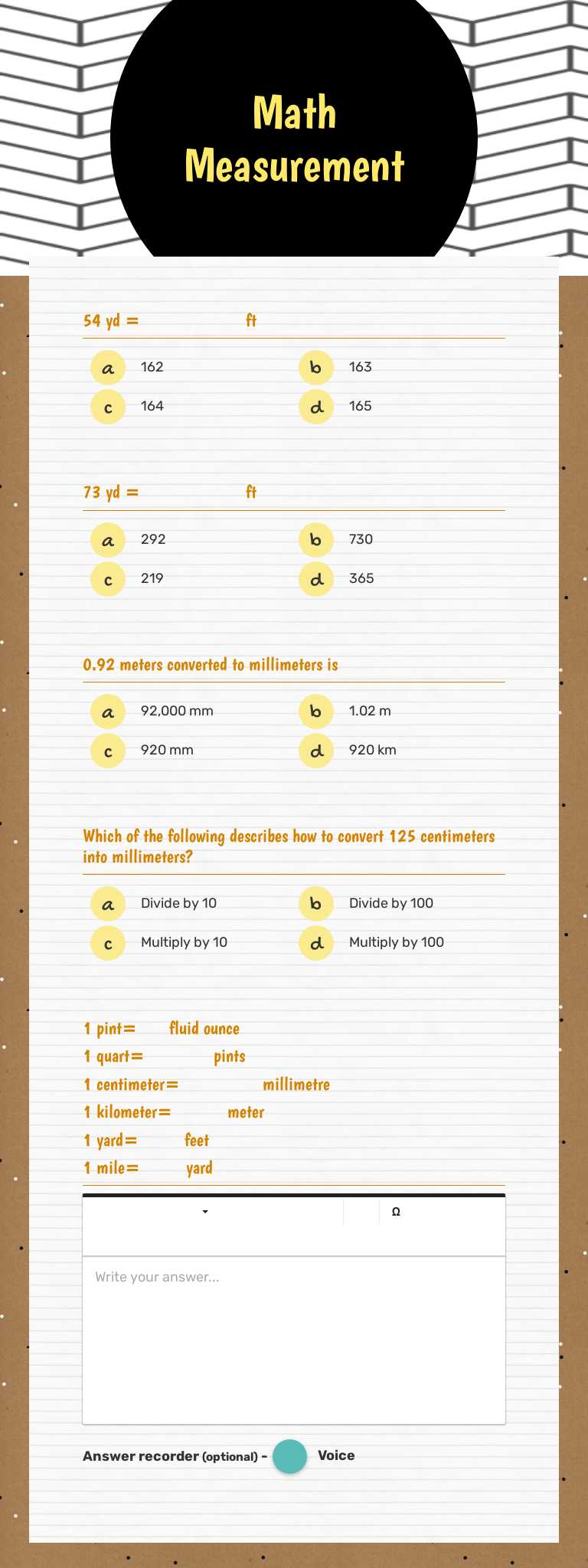 Math Measurement worksheet preview image