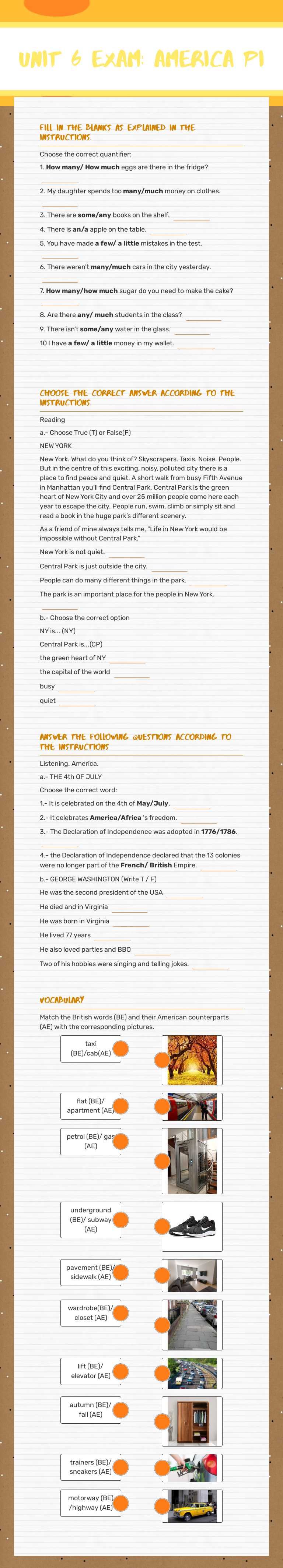 UNIT 6 EXAM: AMERICA PI Other worksheet preview