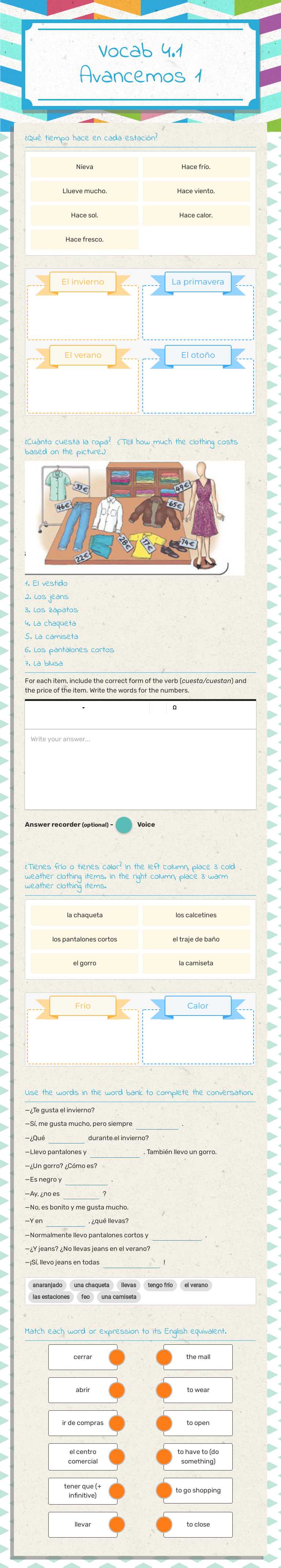 Más Vocabulario 4-1
Avancemos 1 worksheet preview image
