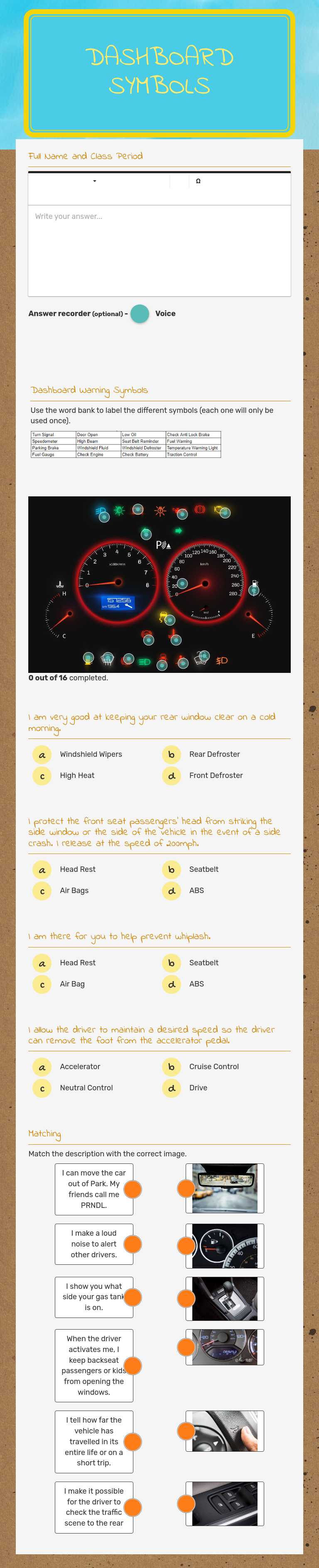Dashboard Symbols worksheet preview image