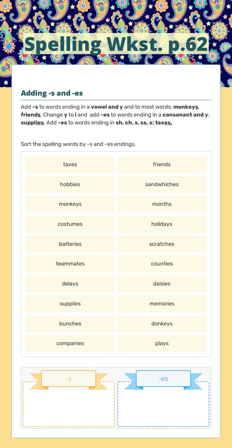 Spelling Wkst. p.62 Grade 4 worksheet preview