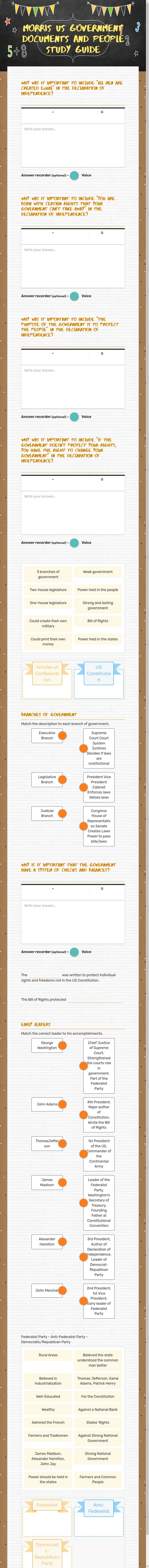 Morris US Government Documents and People Study Guide worksheet preview image
