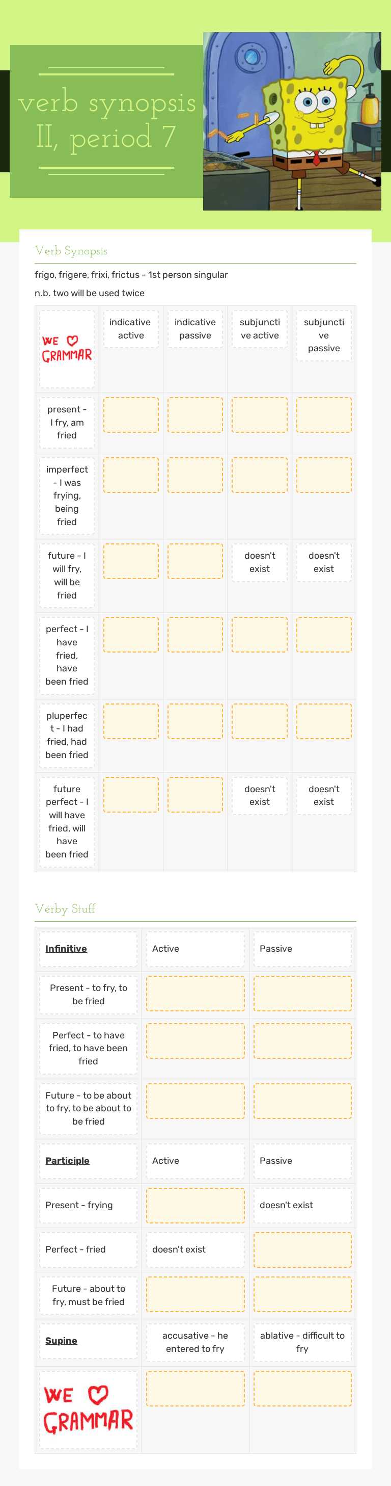verb synopsis II, period 7 worksheet preview image