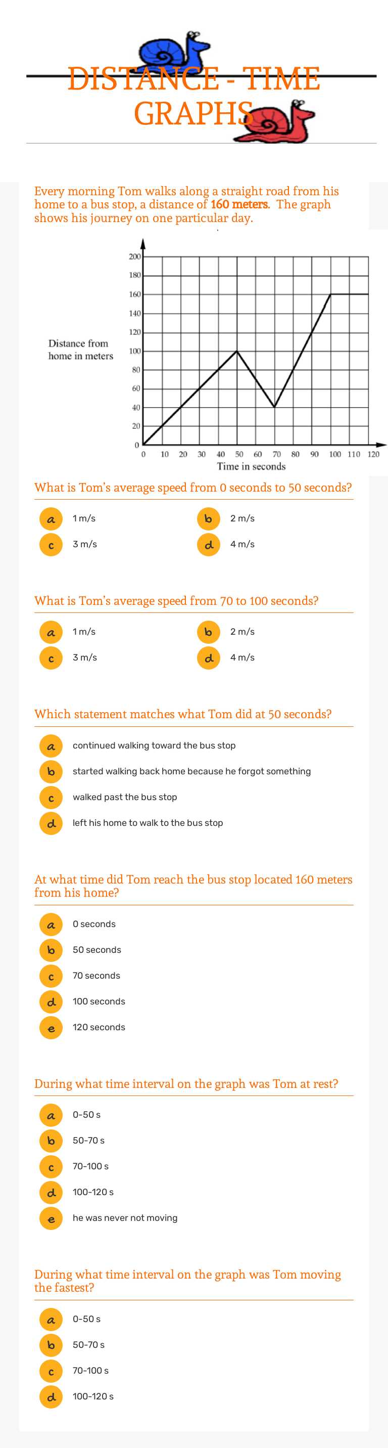 DISTANCE - TIME GRAPHS worksheet preview image