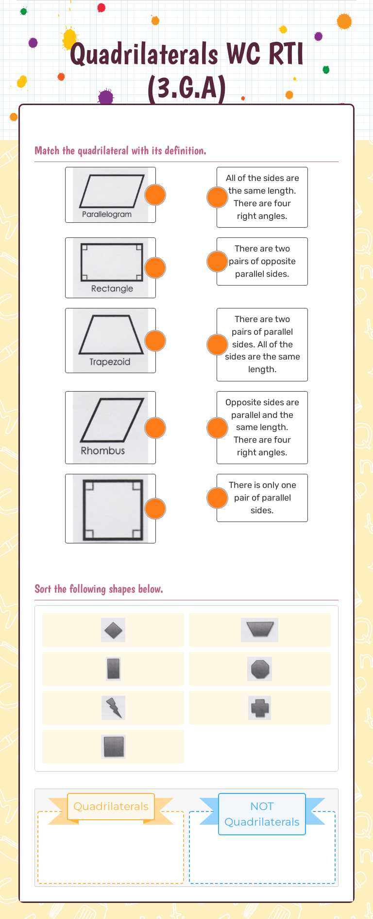 Quadrilaterals WC RTI (3.G.A) worksheet preview