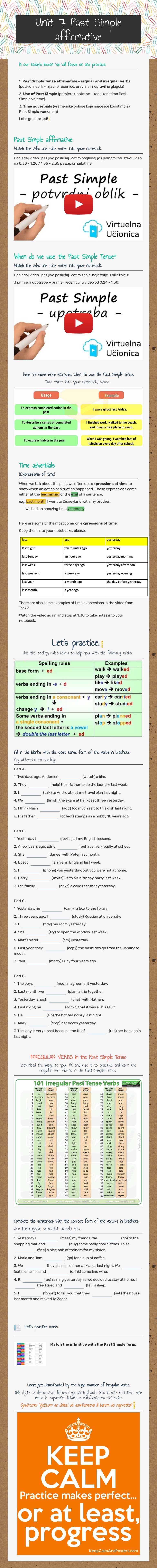 Unit 7 Past Simple affirmative worksheet preview image