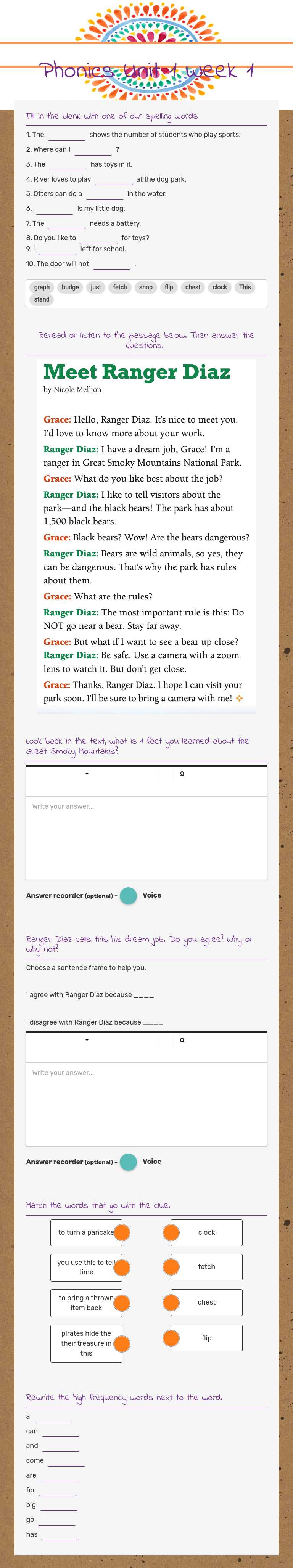 Phonics Unit 1 Week 1 worksheet preview image