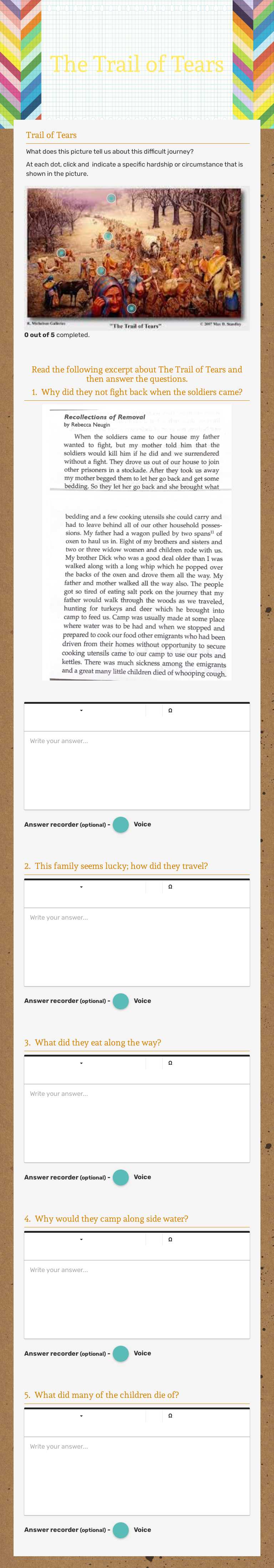 The Trail of Tears Grade 7 worksheet preview