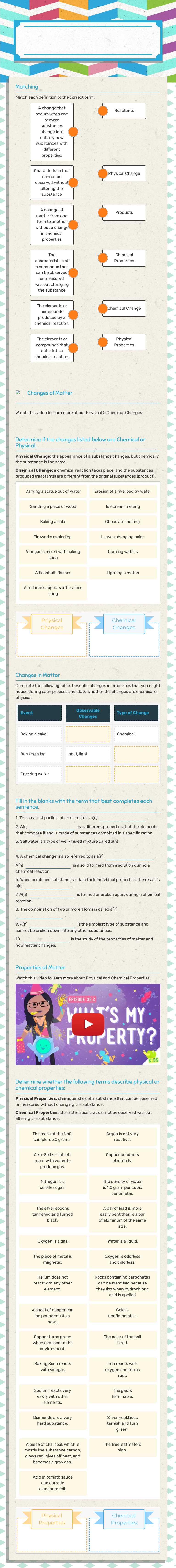 Physical and Chemical Properties & Changes worksheet preview image
