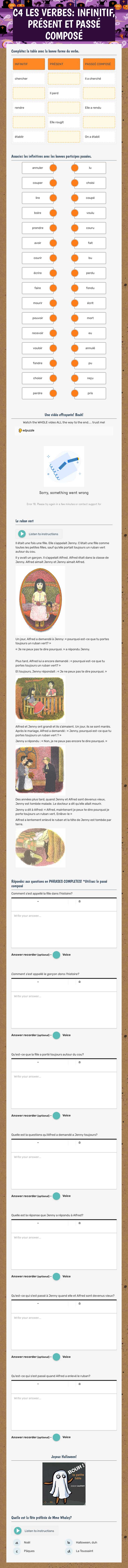 C4 LES VERBES: INFINITIF, PRÉSENT ET PASSÉ COMPOSÉ worksheet preview image