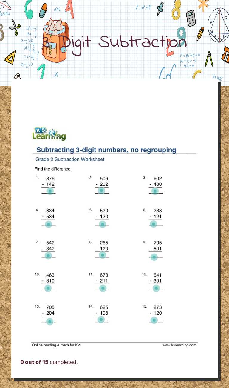 3 Digit Subtraction Grade 2 worksheet preview