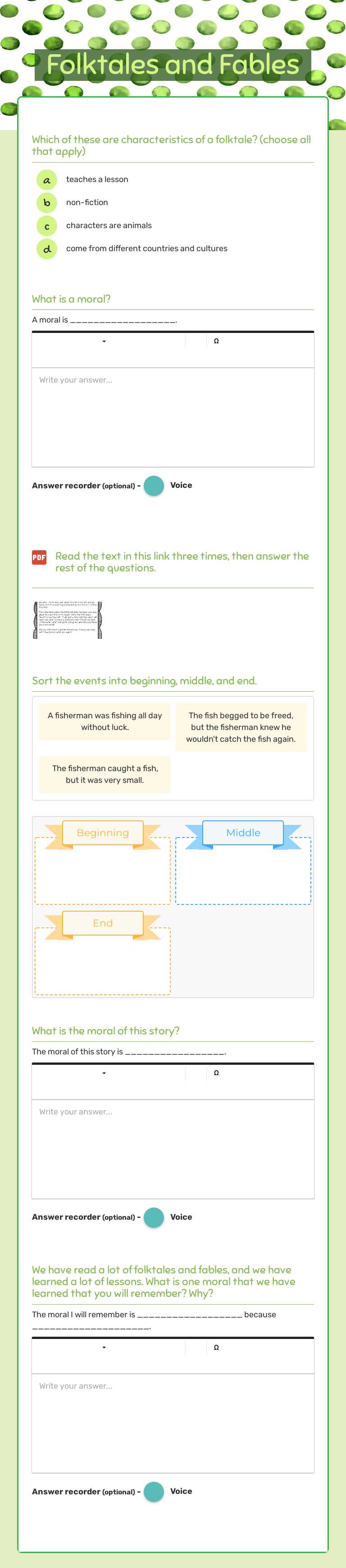 Folktales and Fables worksheet preview image