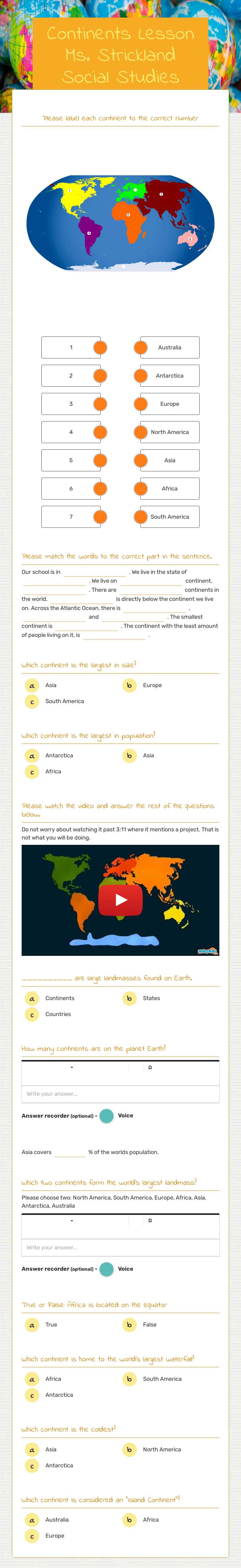 Continents Lesson
Ms. Strickland Social Studies worksheet preview image
