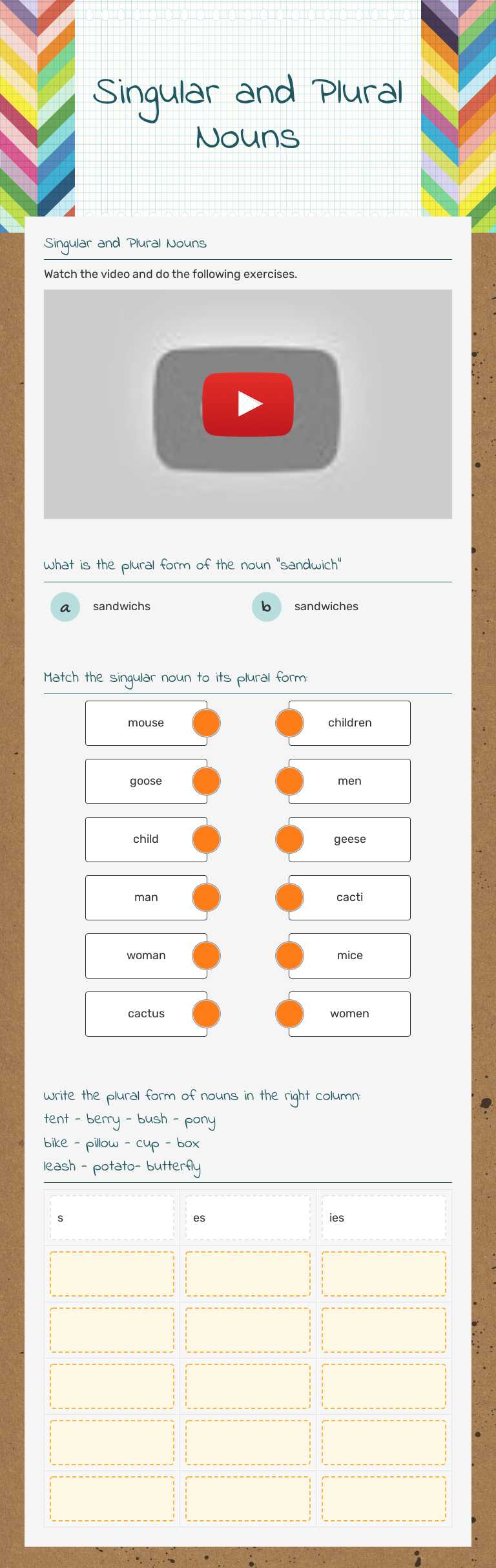 Singular and Plural Nouns worksheet preview image