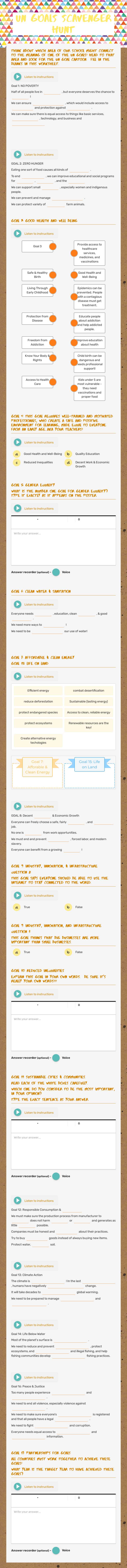 UN Goals Scavenger Hunt worksheet preview image