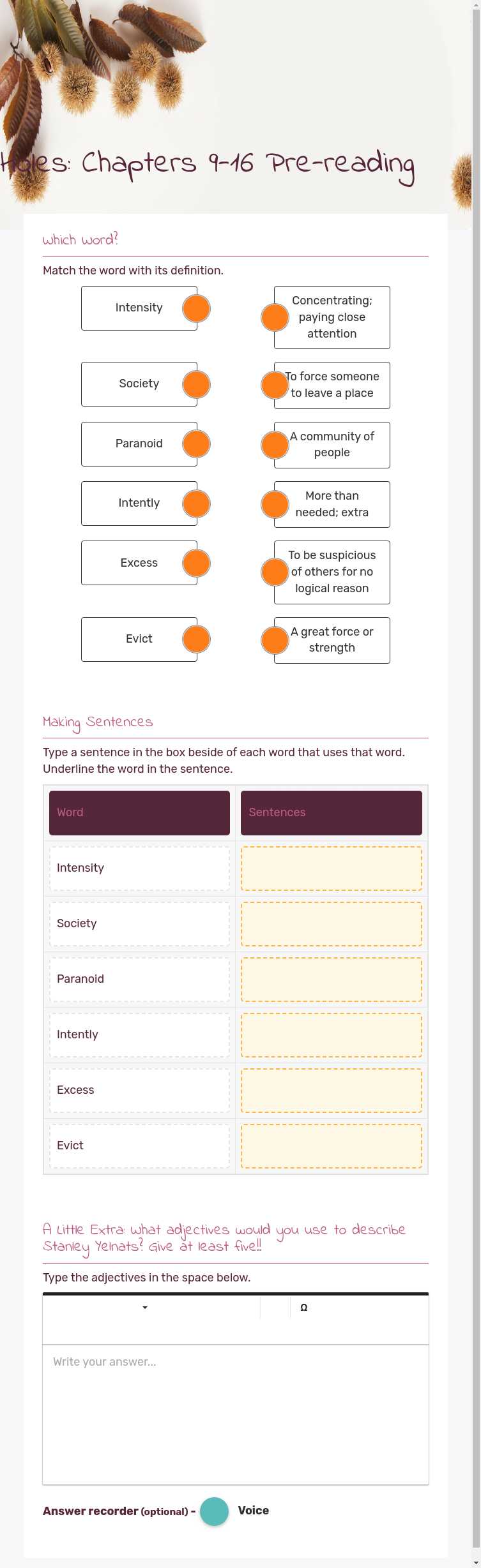 Holes: Chapters 9-16      Pre-reading worksheet preview image
