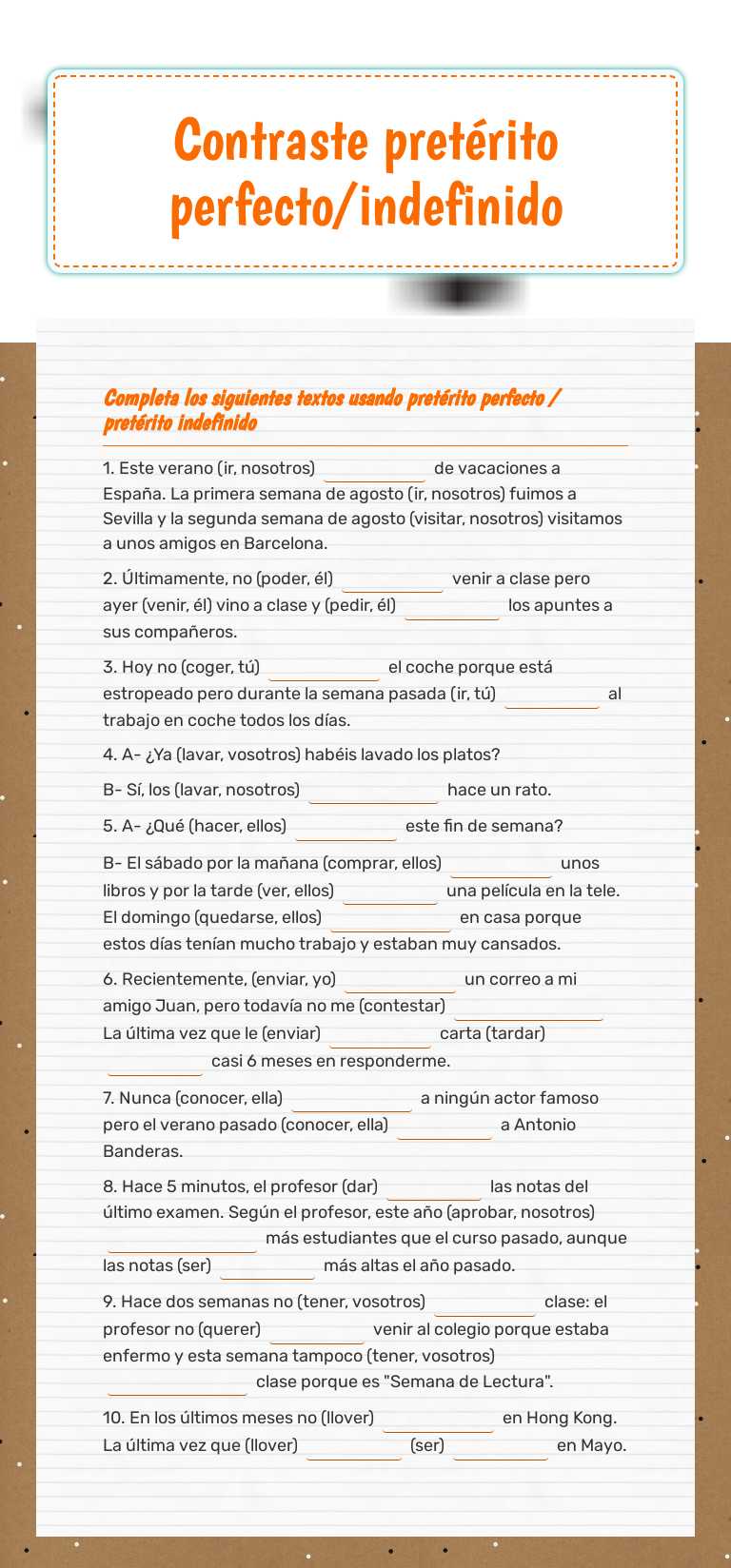 Contraste pretérito perfecto/indefinido Grade 10 worksheet preview
