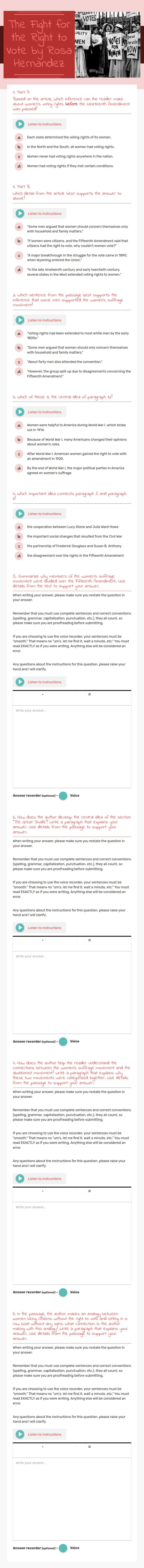 The Fight for the Right to Vote by Rosa Hernandez Grade 8 worksheet preview