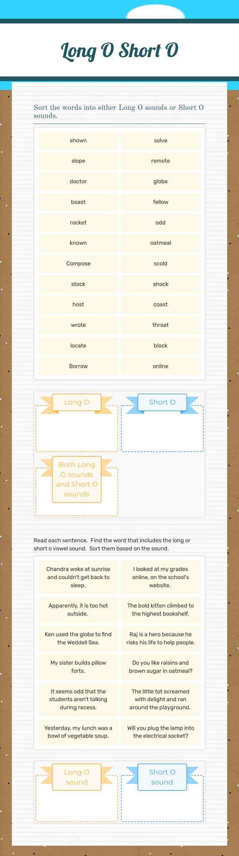 Long O Short O worksheet preview image