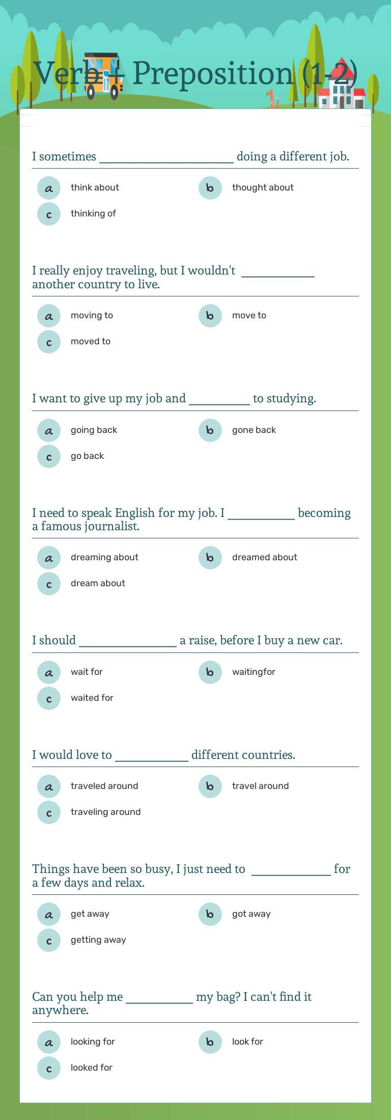 Verb + Preposition (1-2) worksheet preview image
