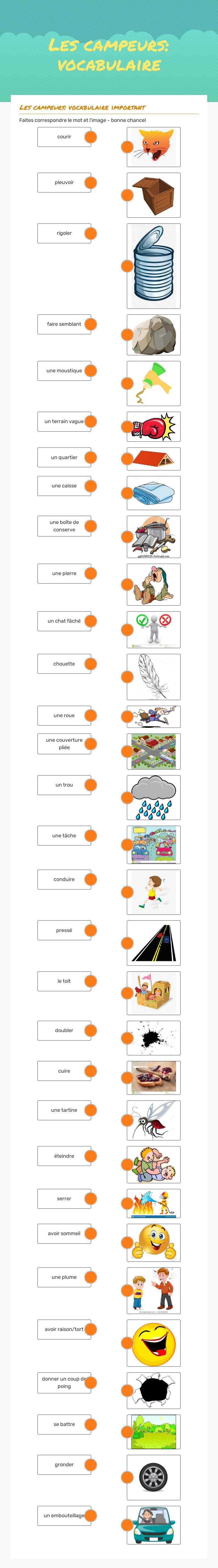 Les campeurs: vocabulaire worksheet preview image