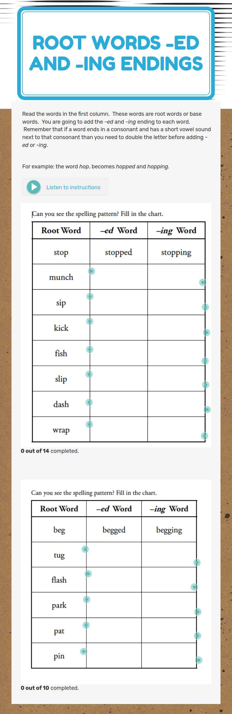 Root Words                                  
 -ed and -ing Endings worksheet preview image