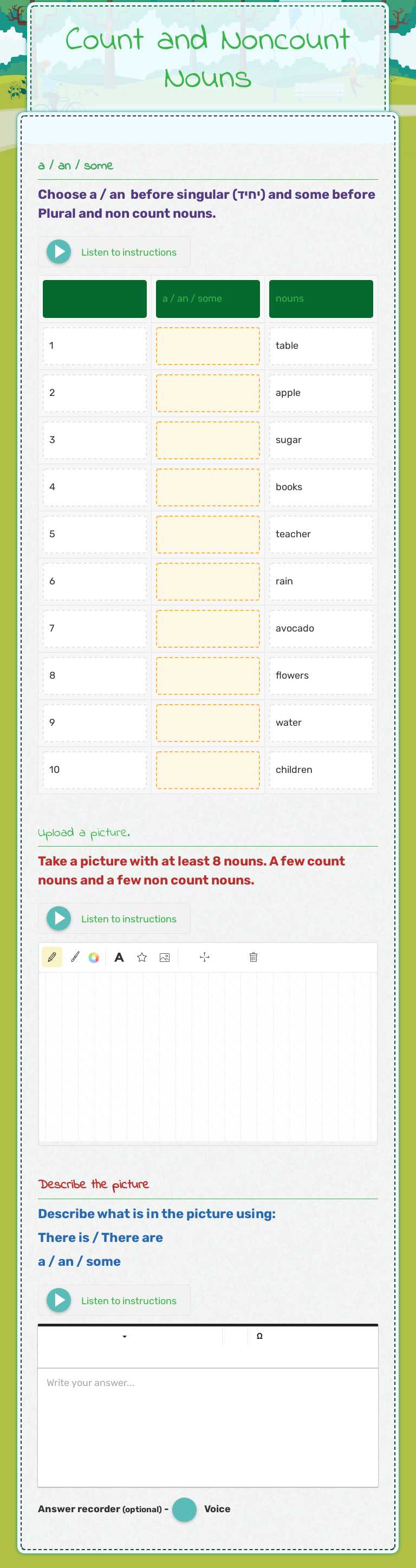 Count and Noncount Nouns worksheet preview image