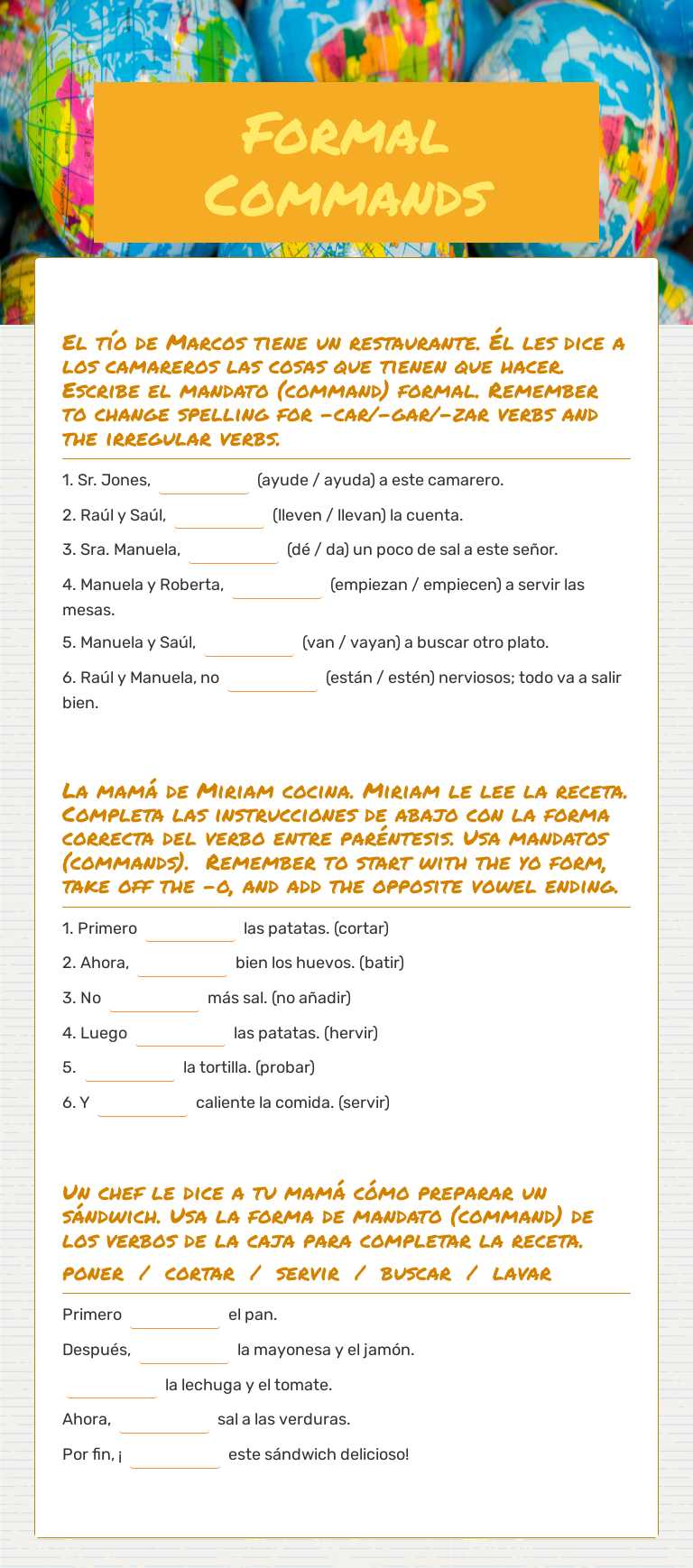 Formal Commands Grade 10 worksheet preview
