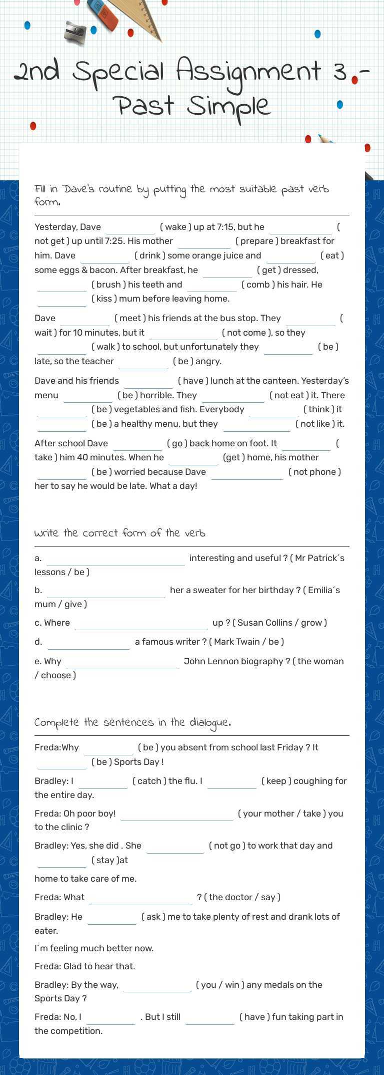2nd Special Assignment 3 - Past Simple worksheet preview image