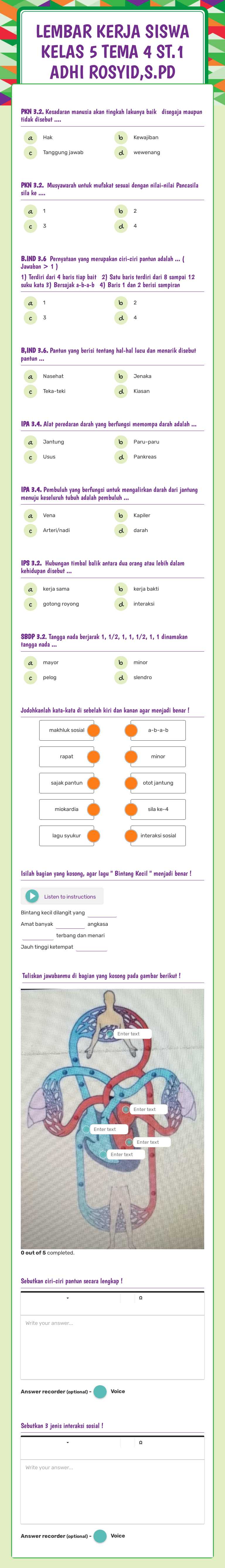 LEMBAR KERJA SISWA 
KELAS 5 TEMA 4 ST.1
ADHI ROSYID,S.PD worksheet preview