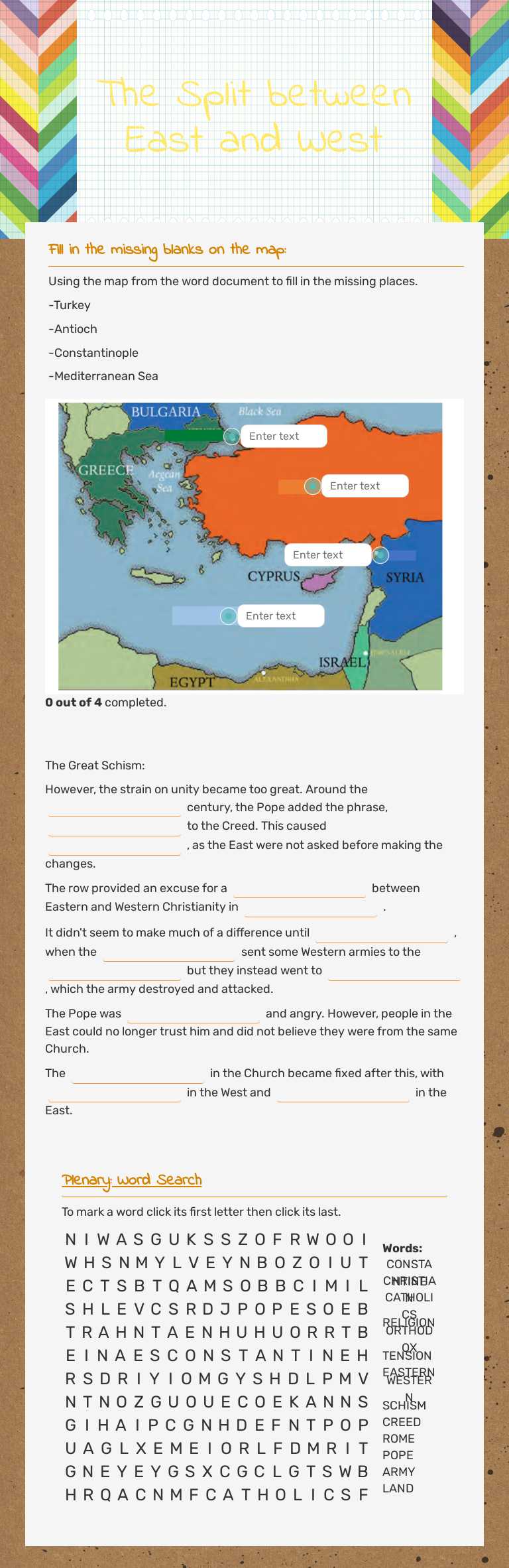The Split between East and West worksheet preview image