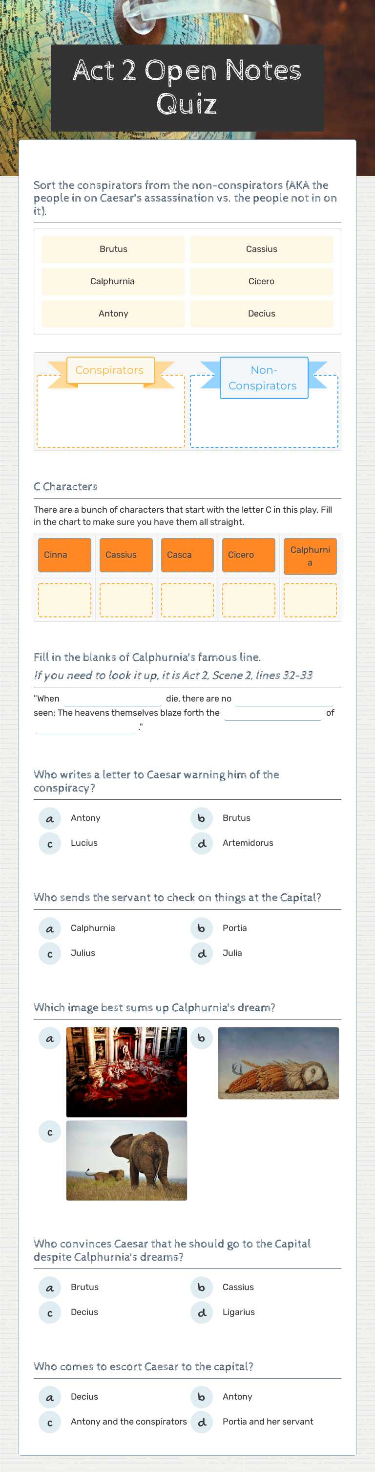 Act 2 Open Notes Quiz worksheet preview image