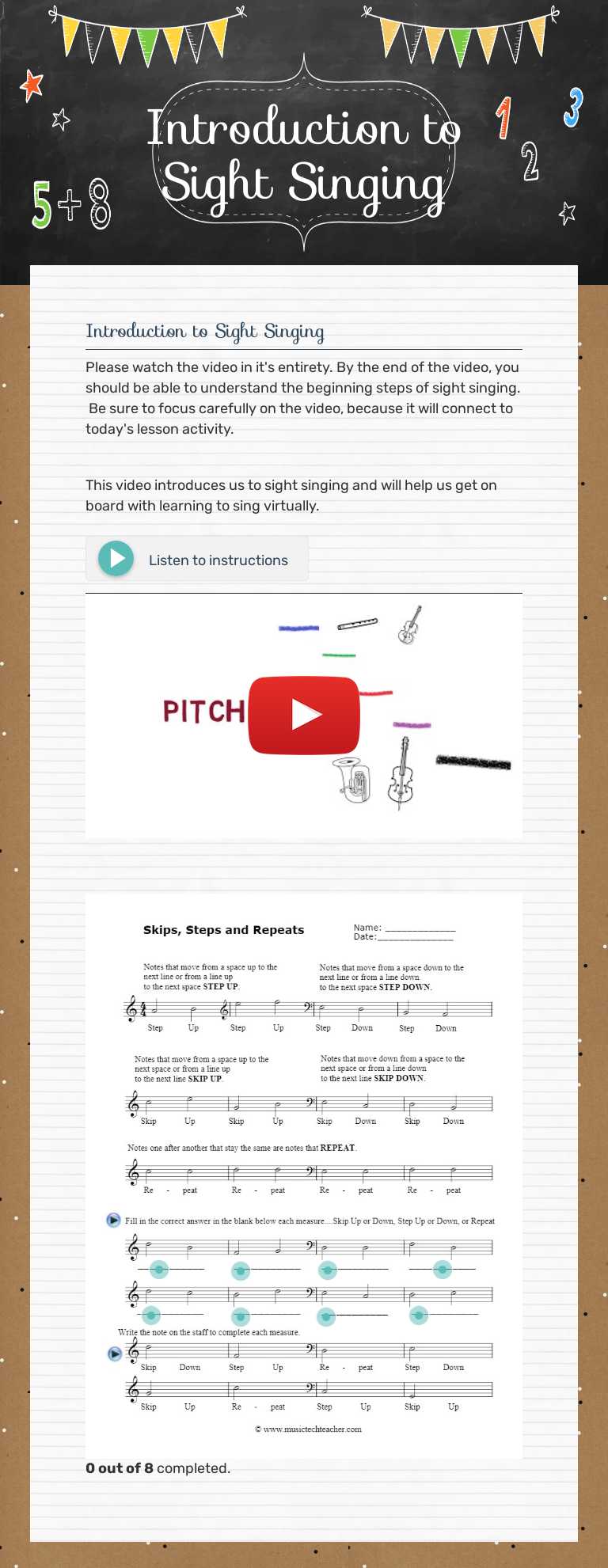 Introduction to Sight Singing Grade 6 worksheet preview