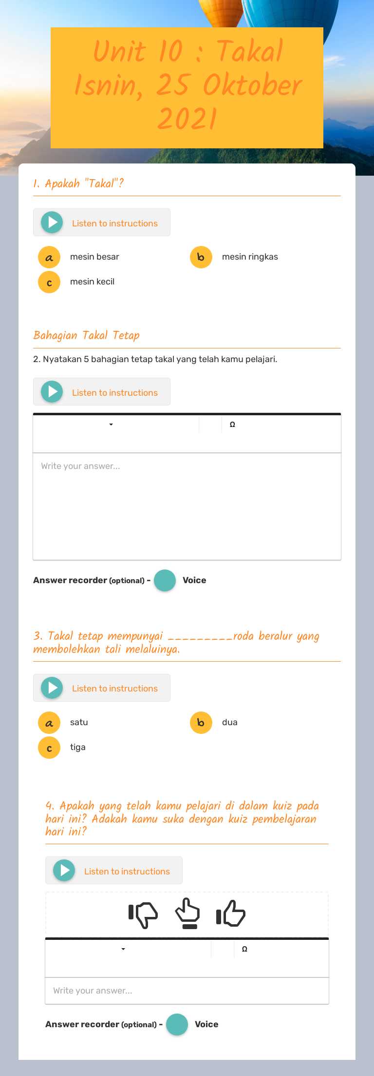 Unit 10 : Takal Isnin, 25 Oktober 2021 worksheet preview