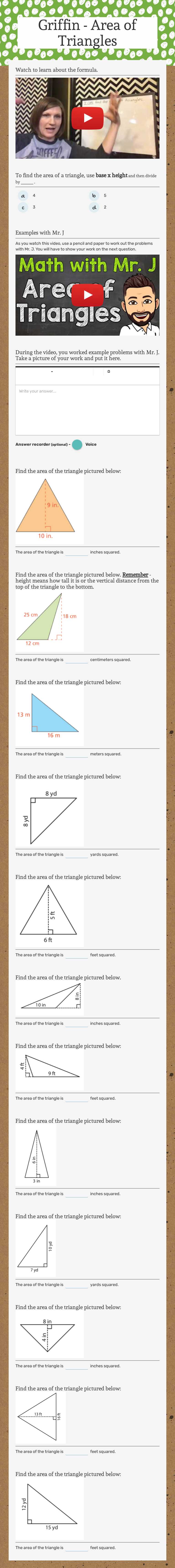 Griffin - Area of Triangles worksheet preview image