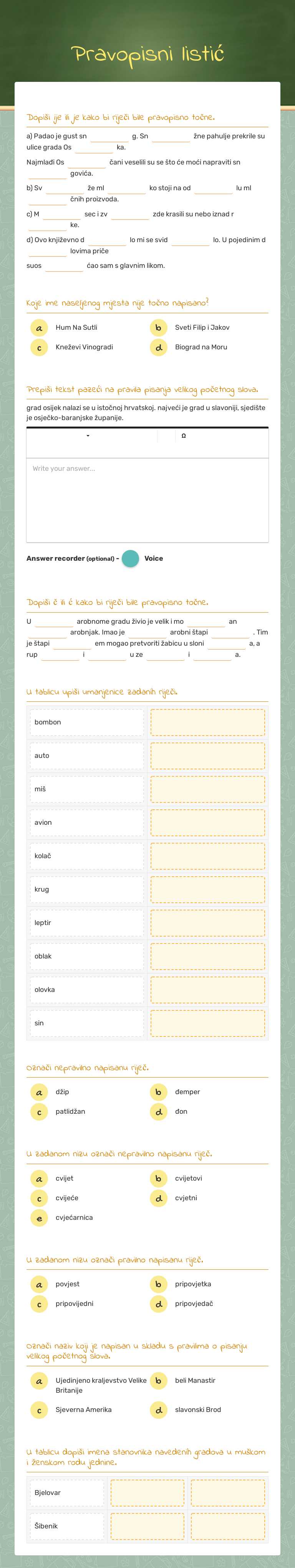 Pravopisni listić worksheet preview