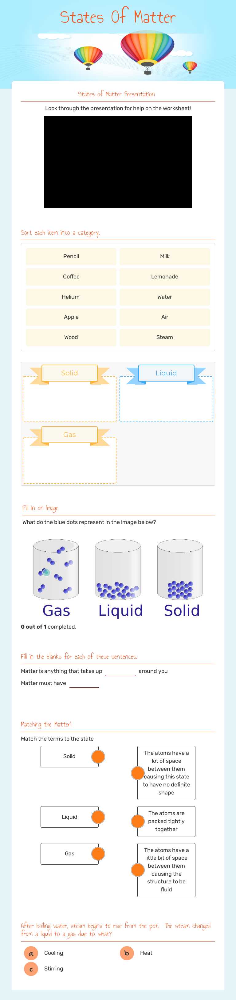 States Of Matter Grade 4 worksheet preview
