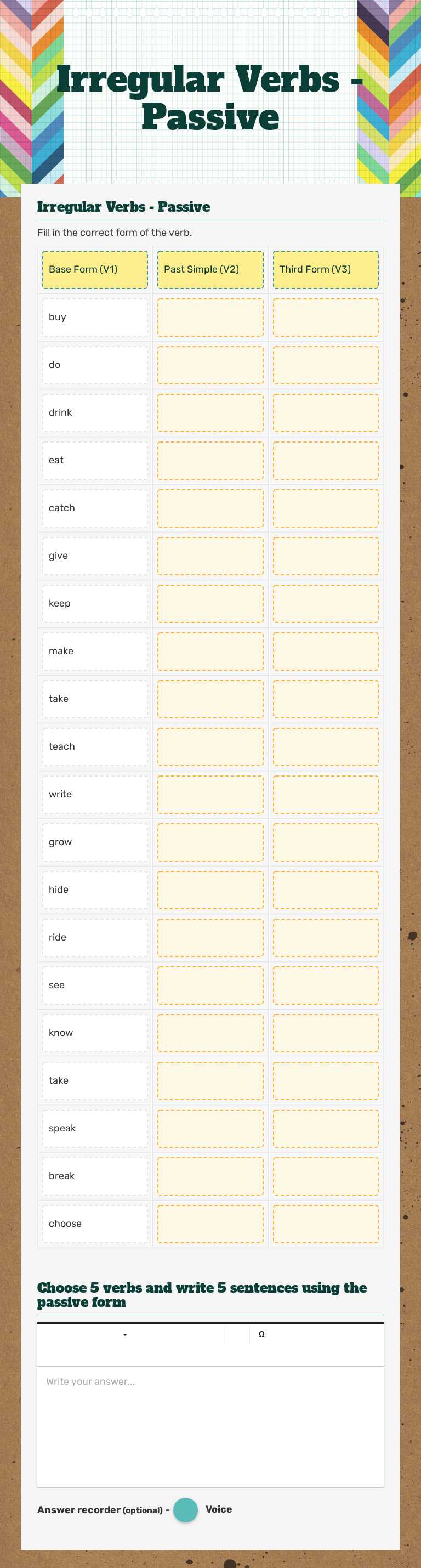 Irregular Verbs - Passive worksheet preview image