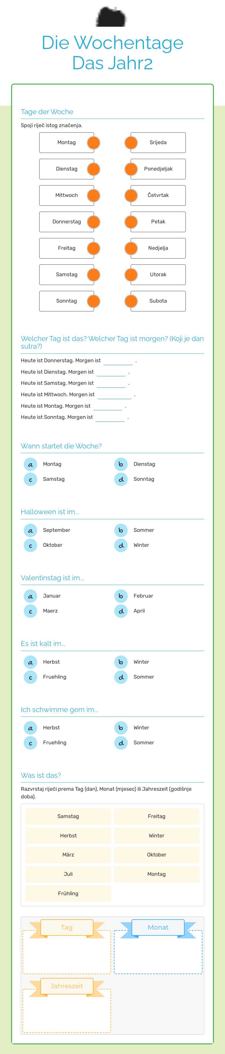 Die Wochentage Das Jahr2 worksheet preview image