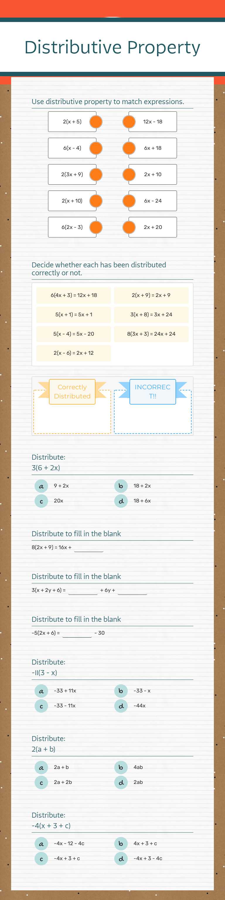 Distributive Property worksheet preview image