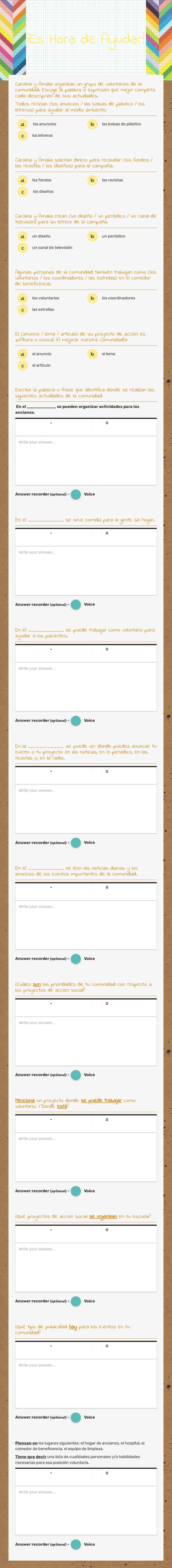 ¡Es Hora de Ayudar! Grade 9 worksheet preview
