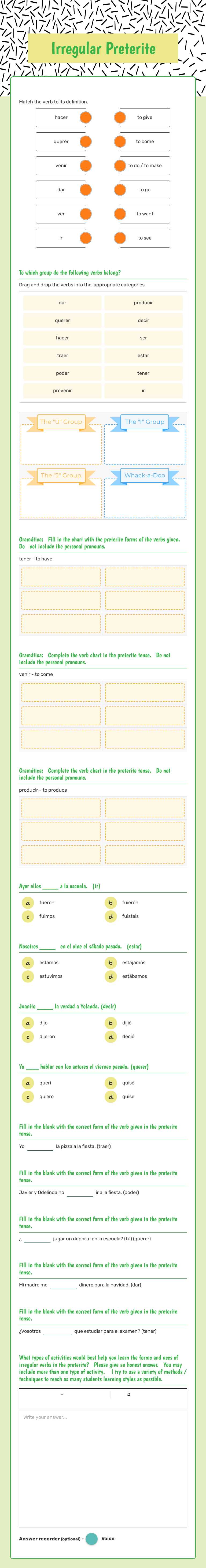 Irregular Preterite worksheet preview image