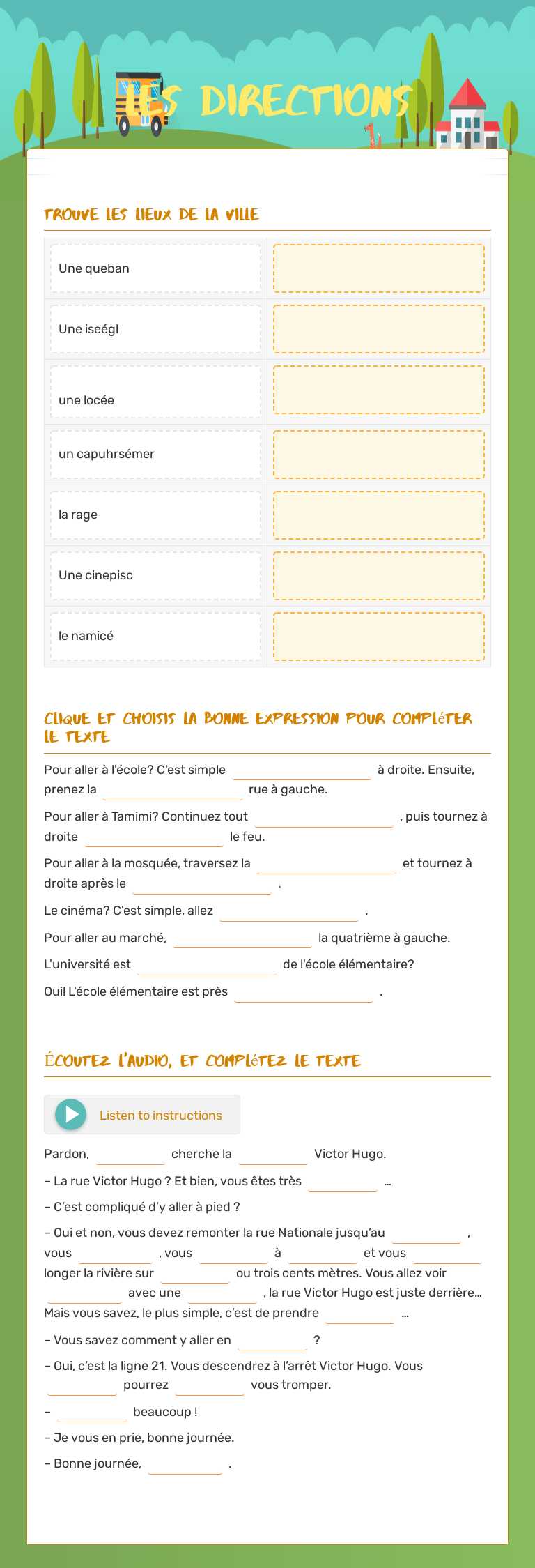 Les directions worksheet preview image