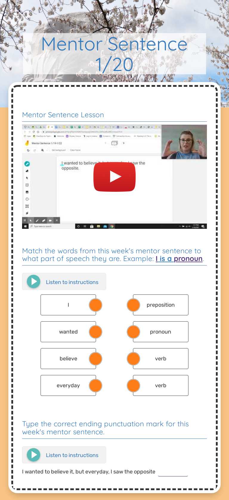 Mentor Sentence 1/20 worksheet preview image