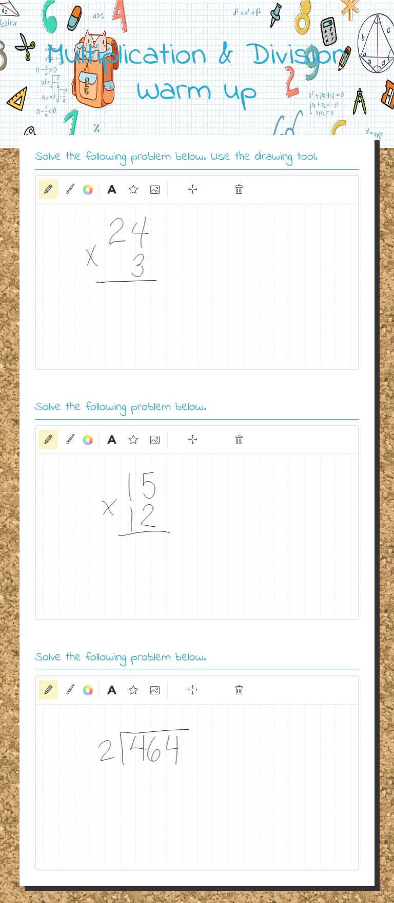 Multiplication & Division Warm up worksheet preview image