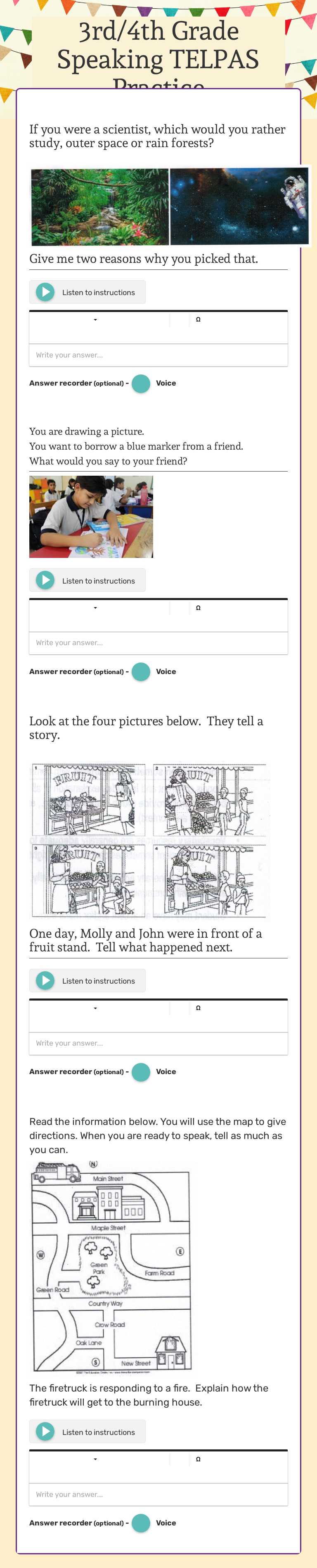 3rd/4th Grade Speaking         TELPAS Practice worksheet preview image