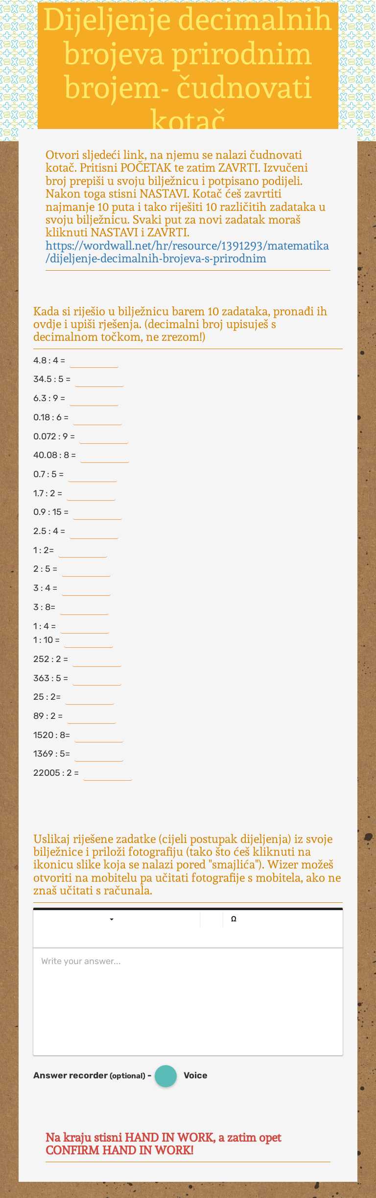Dijeljenje decimalnih brojeva prirodnim brojem- čudnovati kotač worksheet preview image