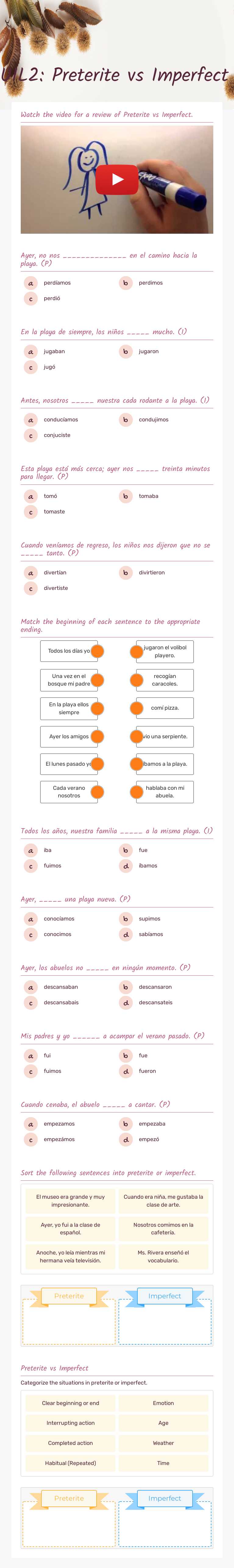 U1L2: Preterite vs Imperfect worksheet preview image