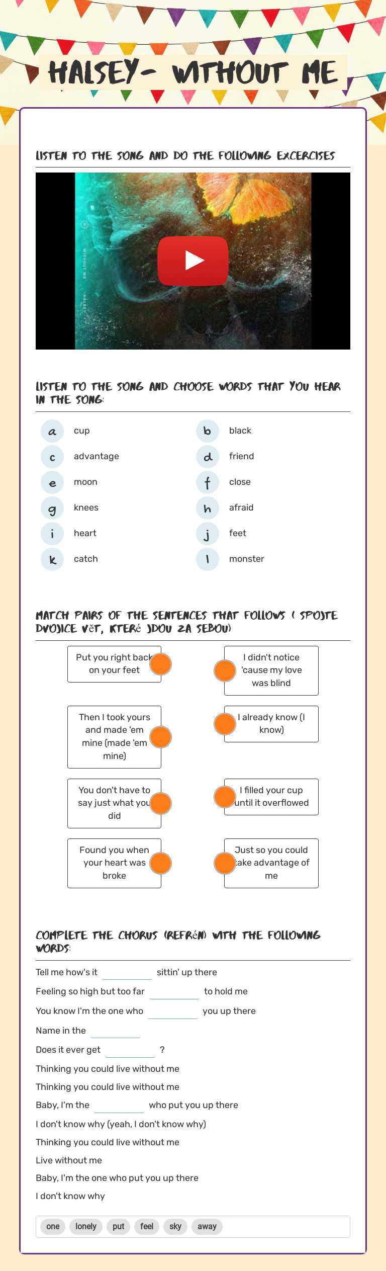Halsey- without me worksheet preview image